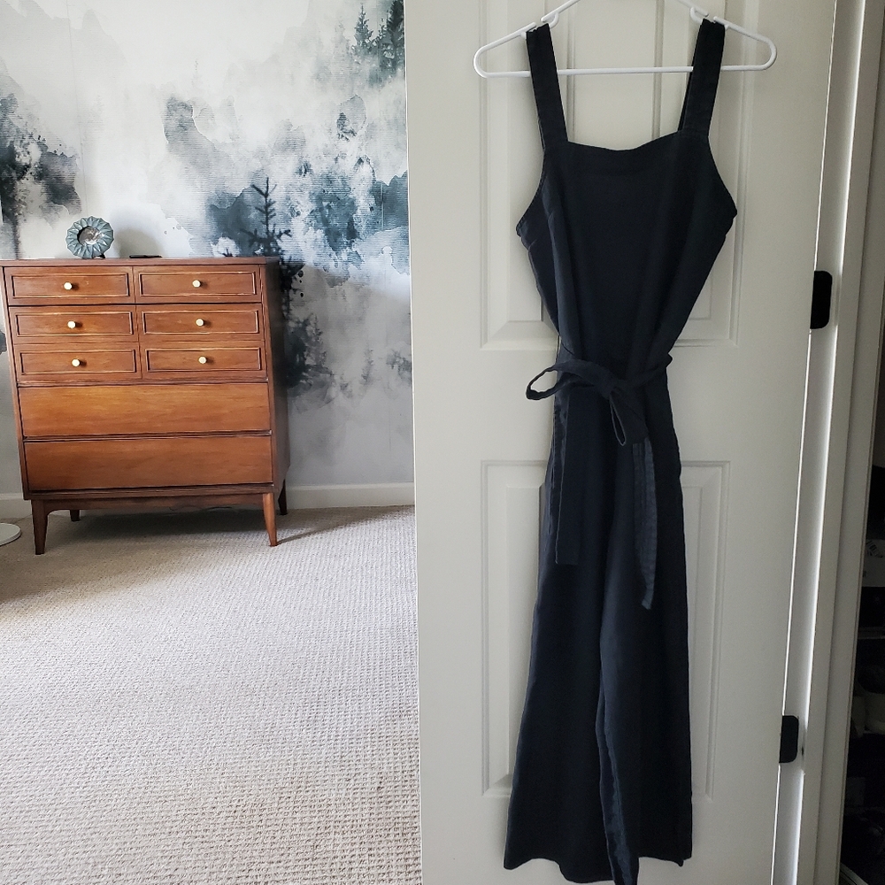 🌟 Everlane Linen Square-Neck Jumpsuit with Belt, Black (4)